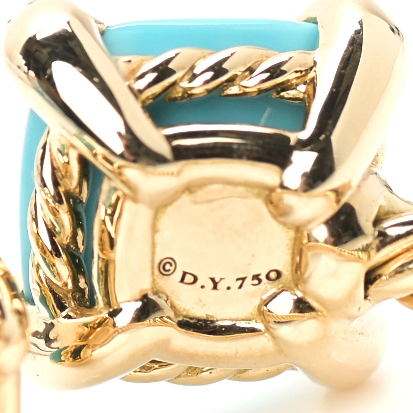 18K Yellow Gold Diamond Turquoise Chatelaine Bypass Ring 52 6