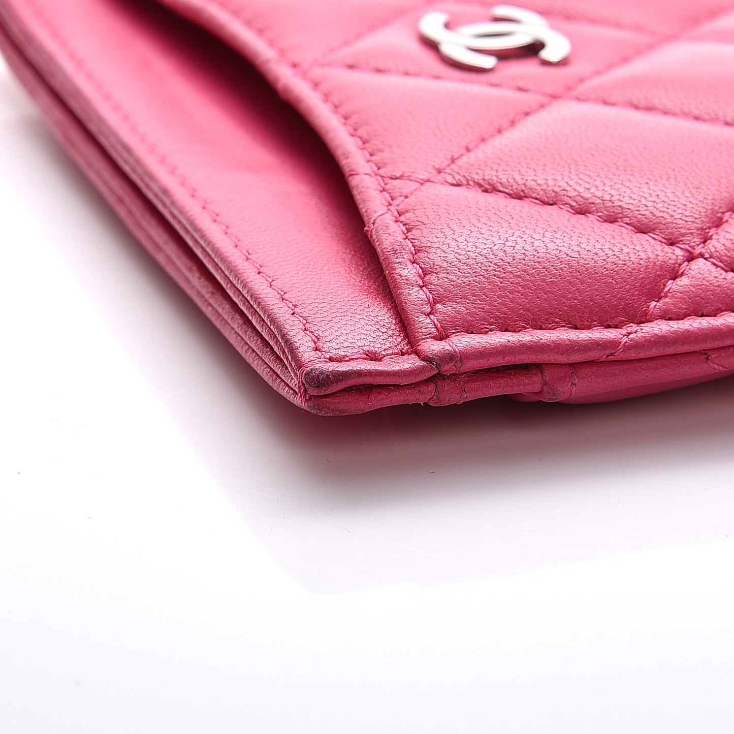 Lambskin Quilted Card Holder Fuchsia