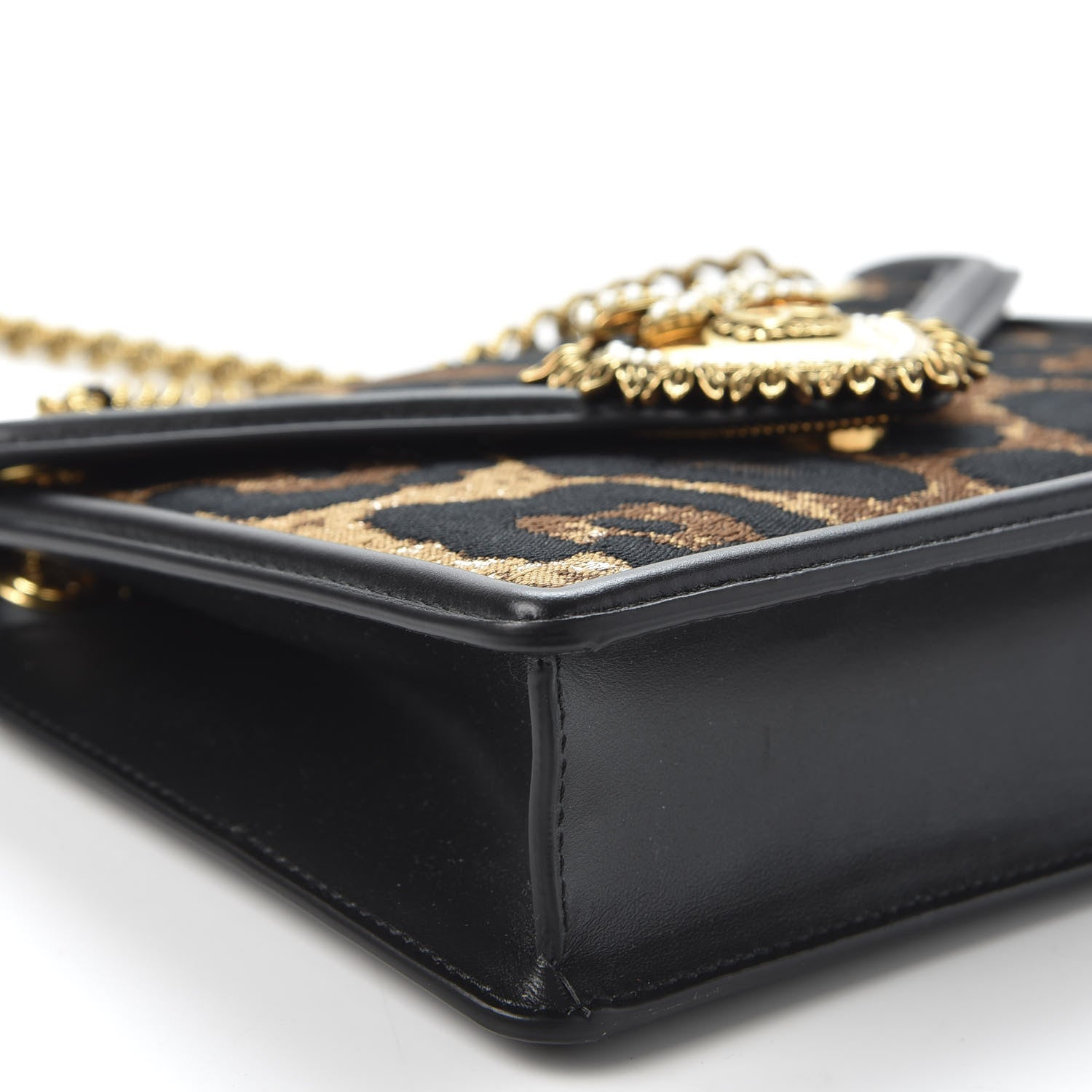 Dolce & Gabbana Jacquard Leopard Print Smooth Calfskin Medium Devotion Crossbody Bag Black 5 of 9