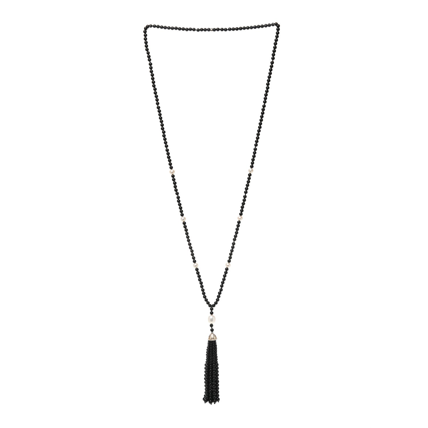 Tiffany Sterling Silver Black Onyx Freshwater Pearl Ziegfeld Tassel Necklace 3 of 6
