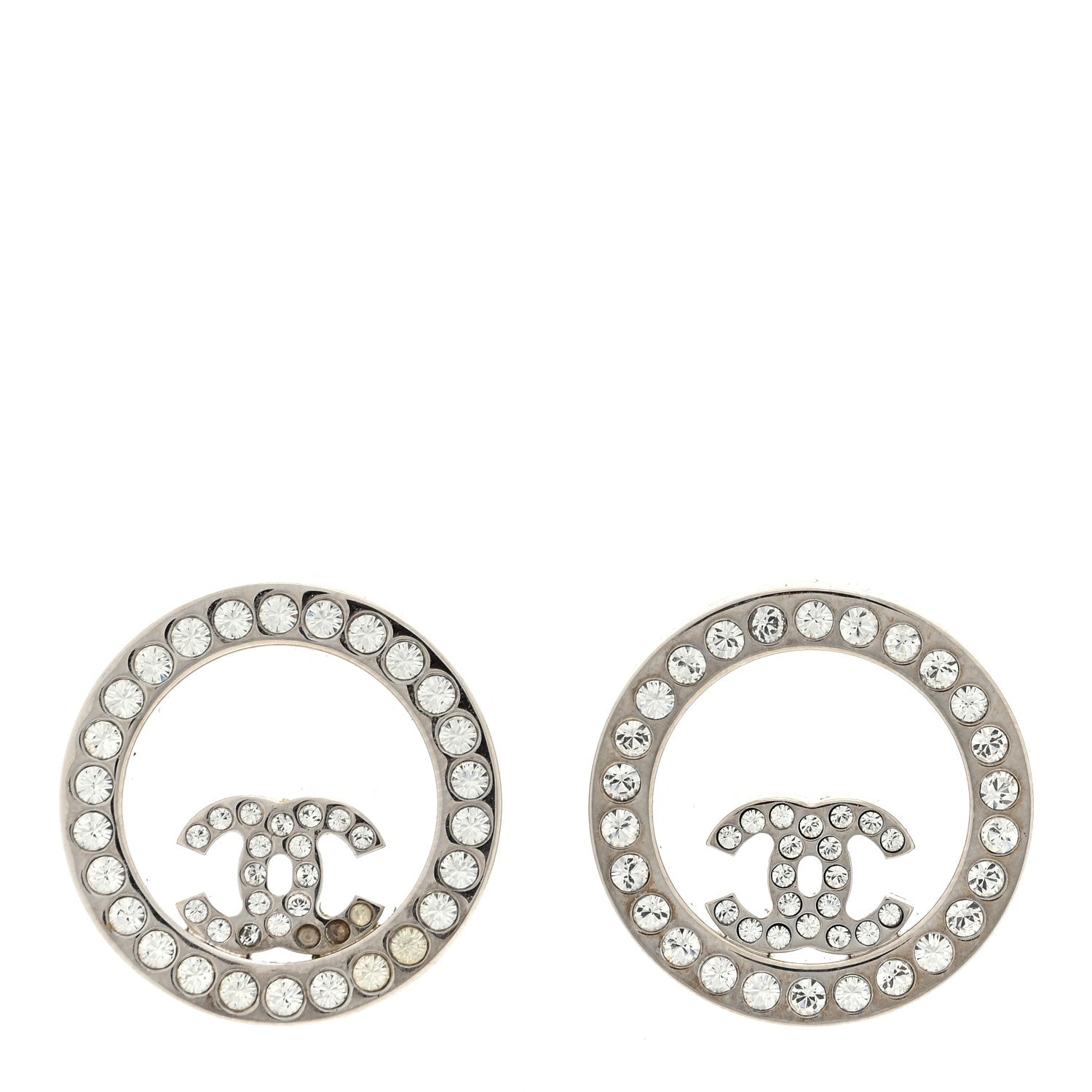 Chanel Crystal CC Round Earrings Silver 1 of 5