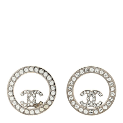 Chanel Crystal CC Round Earrings Silver 1 of 5