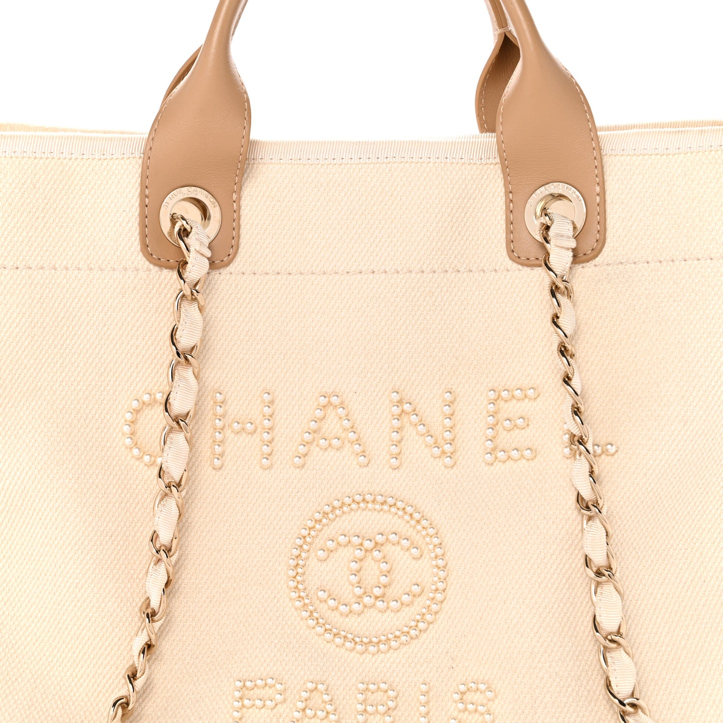 Canvas Pearl Medium Deauville Tote Ecru Beige