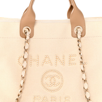 Chanel Canvas Pearl Medium Deauville Tote Ecru Beige 8 of 11