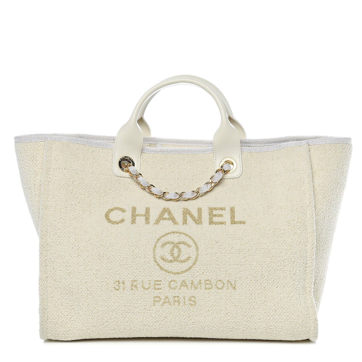 Lurex Boucle Medium Deauville Tote White