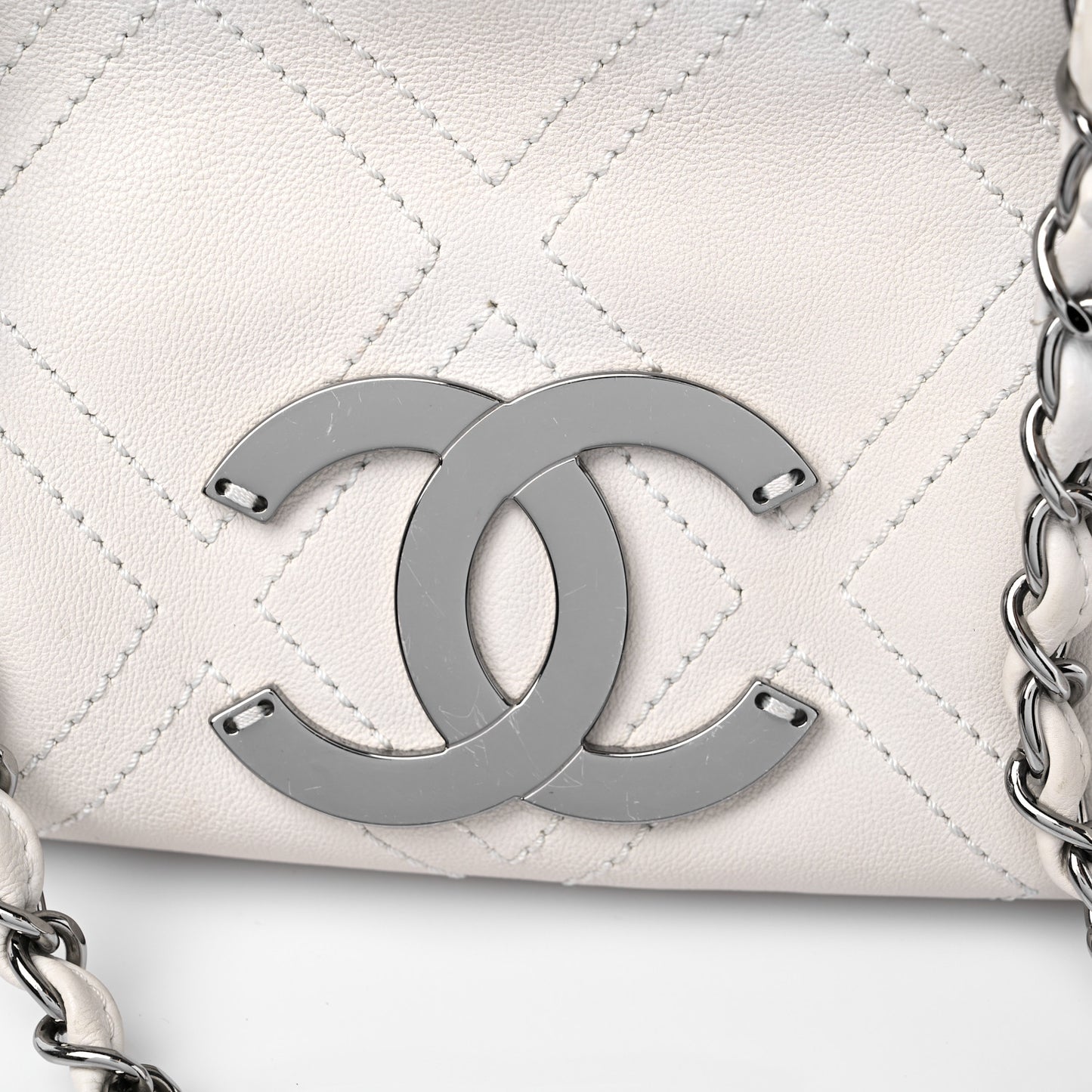 Calfskin Small Diamond Stitch Tote White