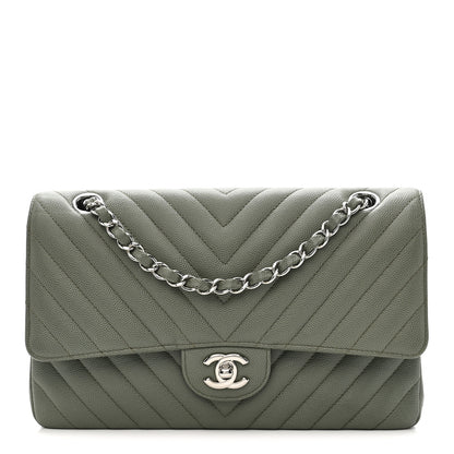 Chanel Caviar Chevron Quilted Medium Double Flap  Green 1 of 10