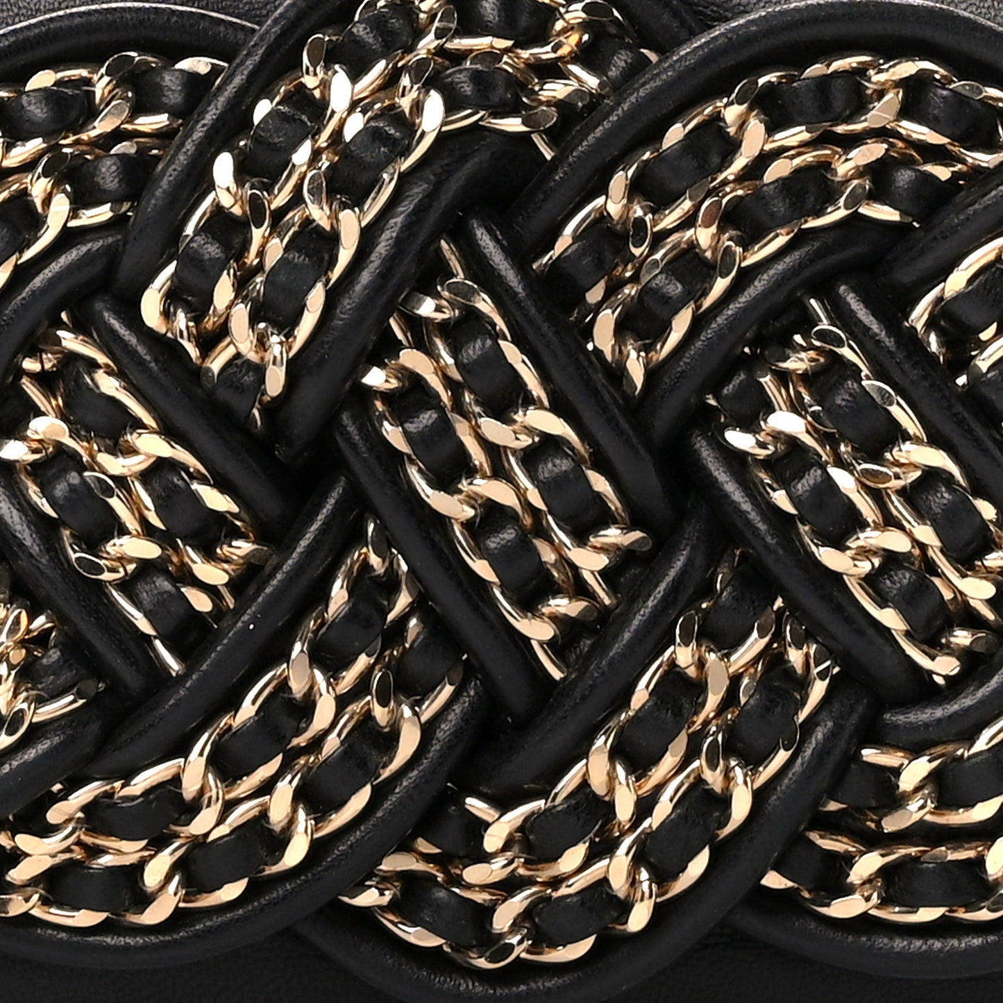 Lambskin Gold Chain Knot Clutch Black