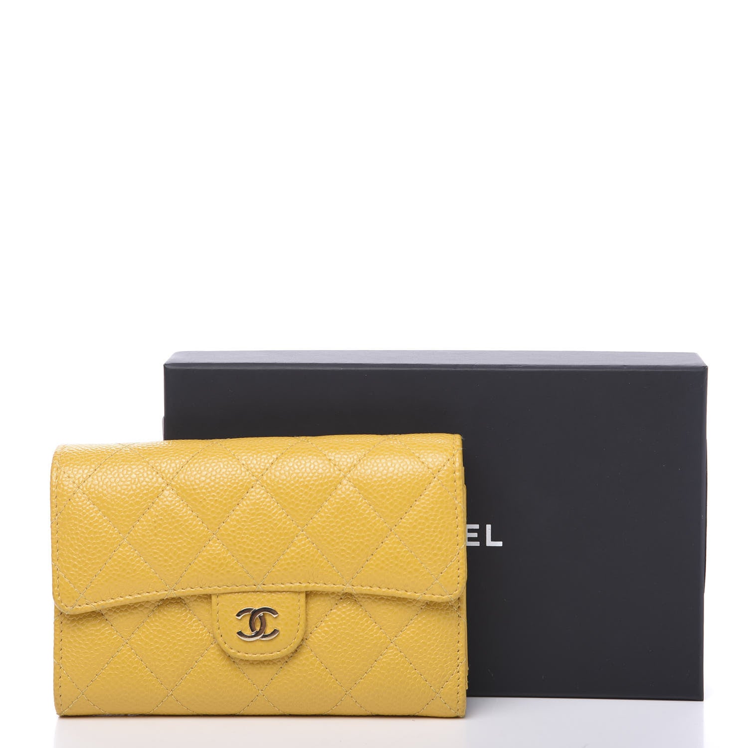 Chanel Caviar Quilted Medium Flap Wallet Yellow 11 of 11