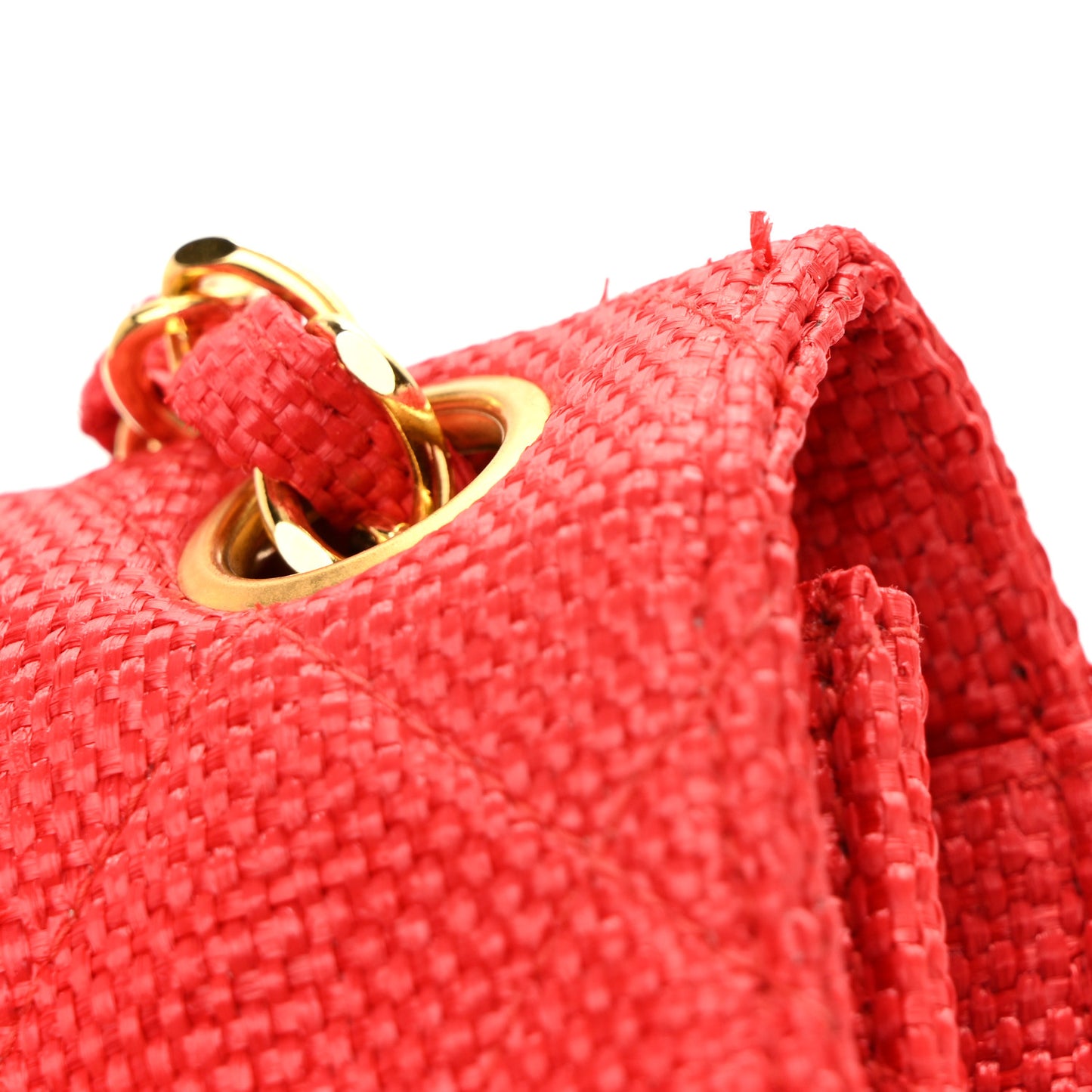 Woven Raffia Quilted CC Fringe Flap Red