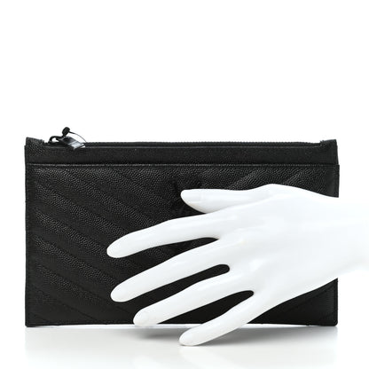 Saint Laurent Grain De Poudre Chevron Monogram Bill Pouch Black 2 of 7