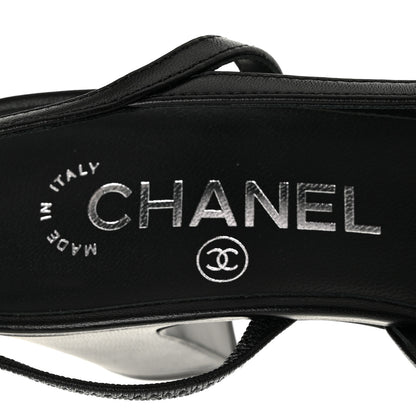 Chanel Lambskin Cap Toe CC Slingback Pumps 35.5 Black Dark Grey 6 of 8