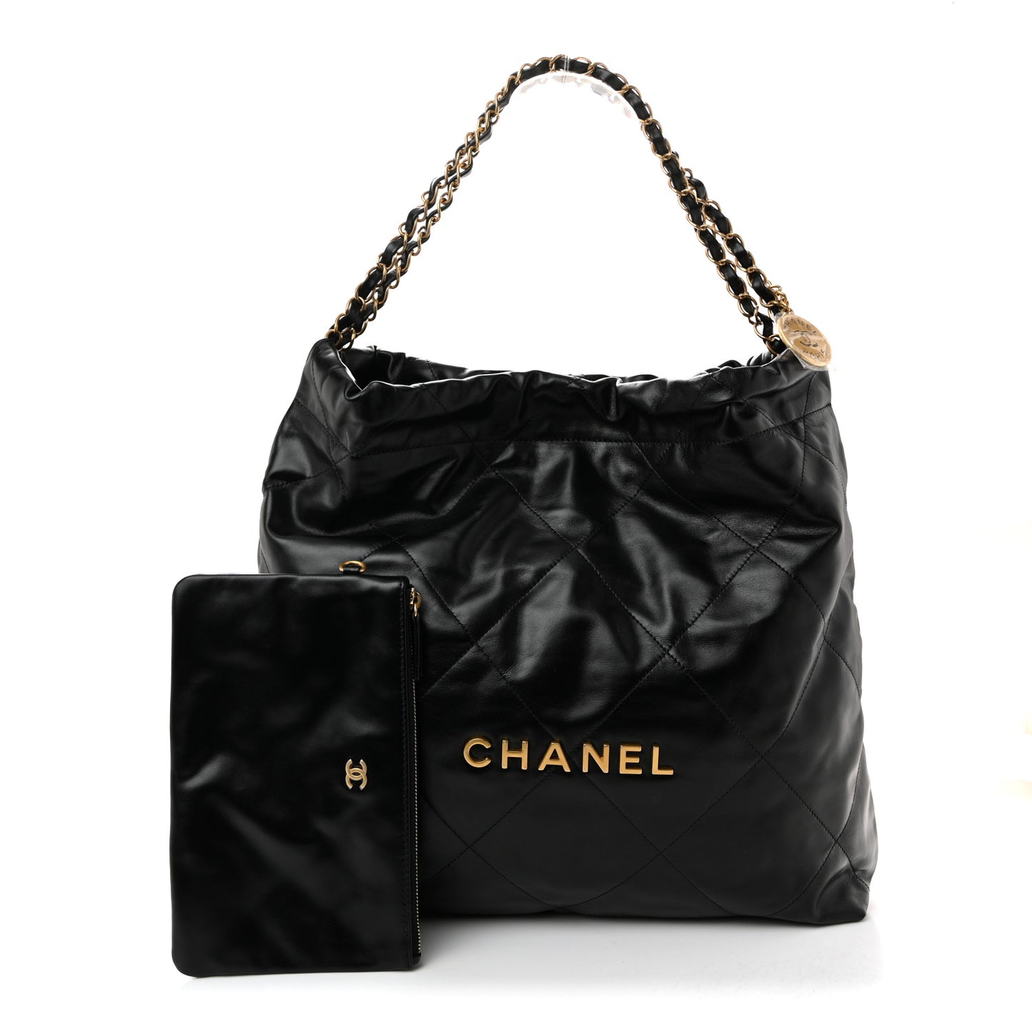 Shiny Calfskin Quilted Chanel 22 Black