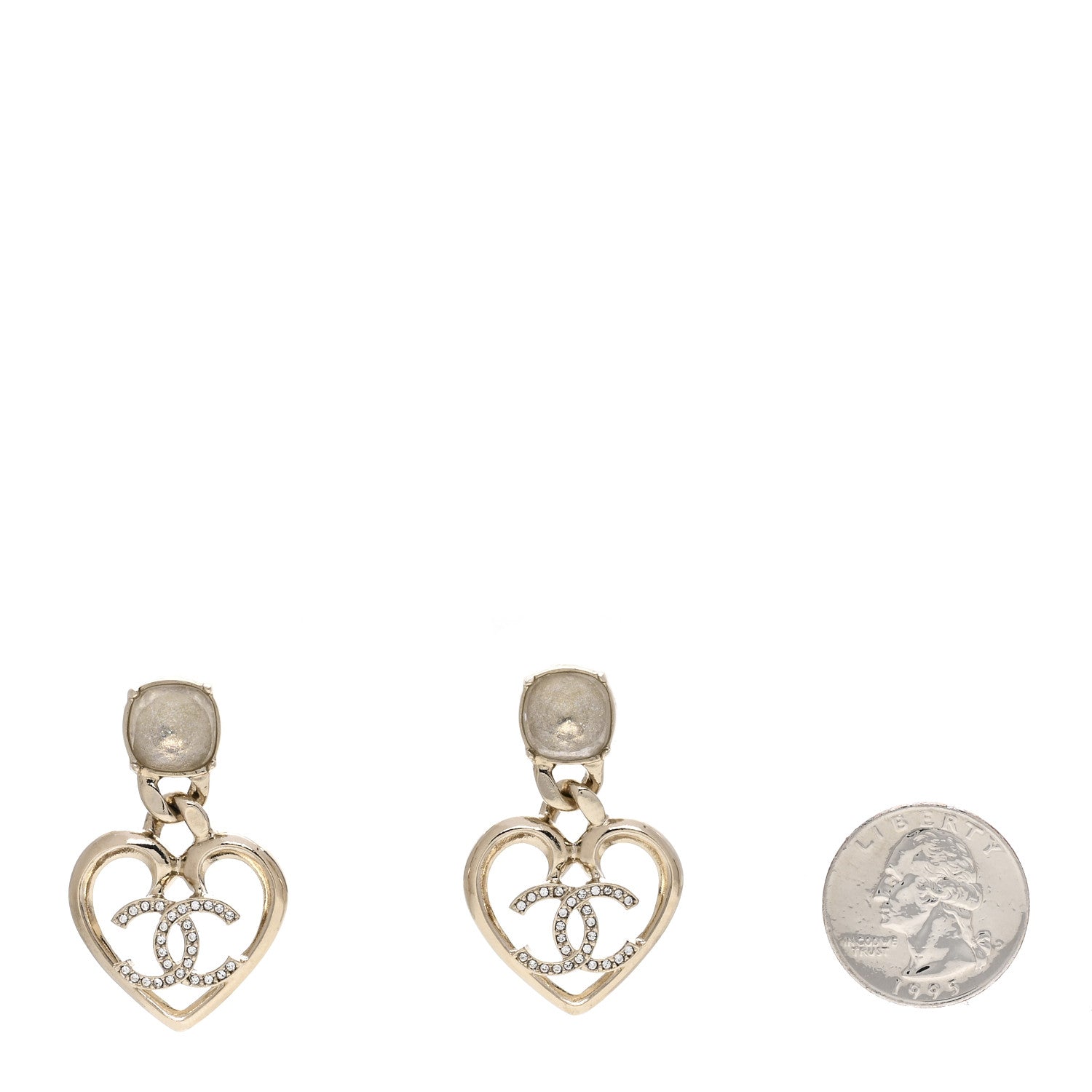 Chanel Metal Strass CC Heart Drop Earrings Gold 2 of 4