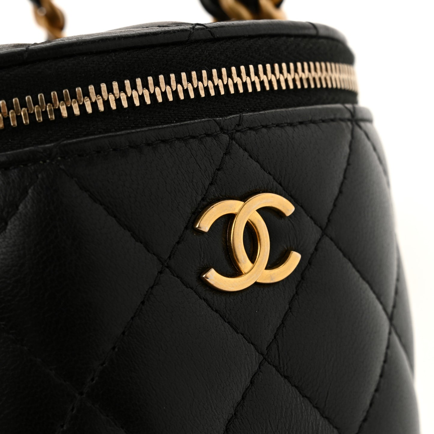 Lambskin Quilted Afternoon Tea Top Handle Vanity Case With Chain Black