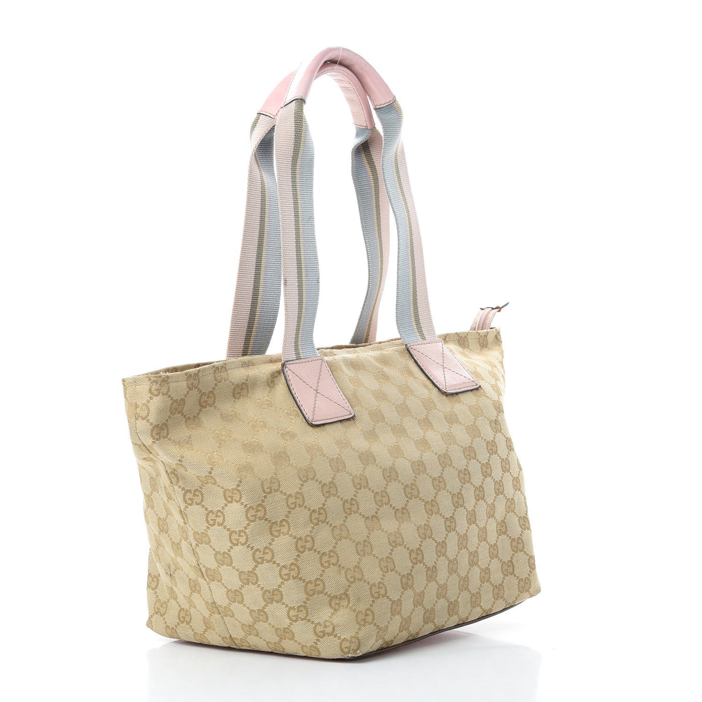 GG Monogram Medium Web Handle Bucket Tote Pink Blue