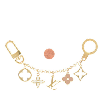 Louis Vuitton Brass Enamel Fleur De Monogram Bag Charm Chain Gold 2 of 4