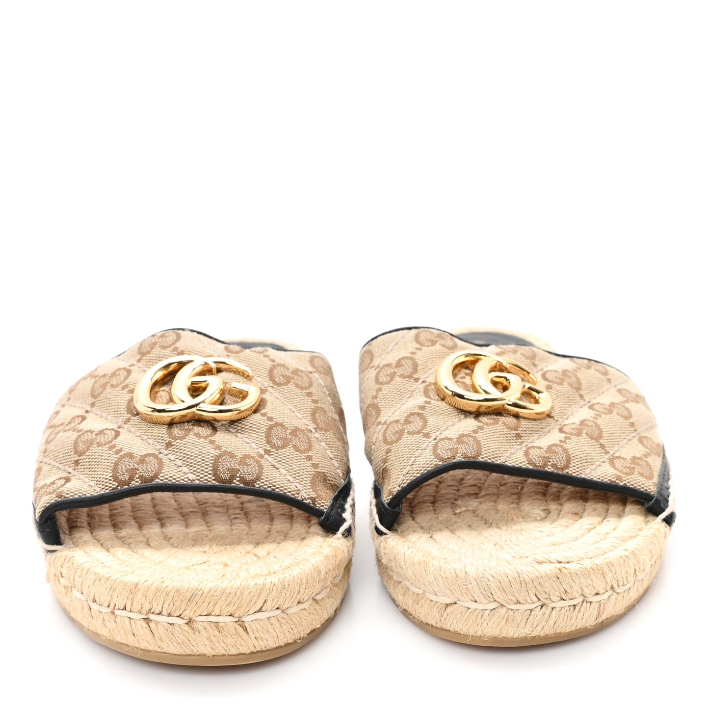 Monogram Matelasse GG Marmont Espadrille 20mm Slide Sandals 38 Beige Ebony Black