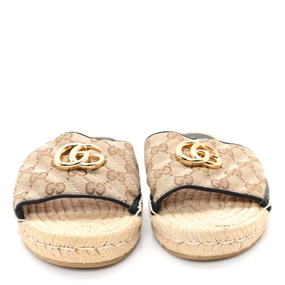 Gucci Monogram Matelasse GG Marmont Espadrille 20mm Slide Sandals 38 Beige Ebony Black 3 of 9