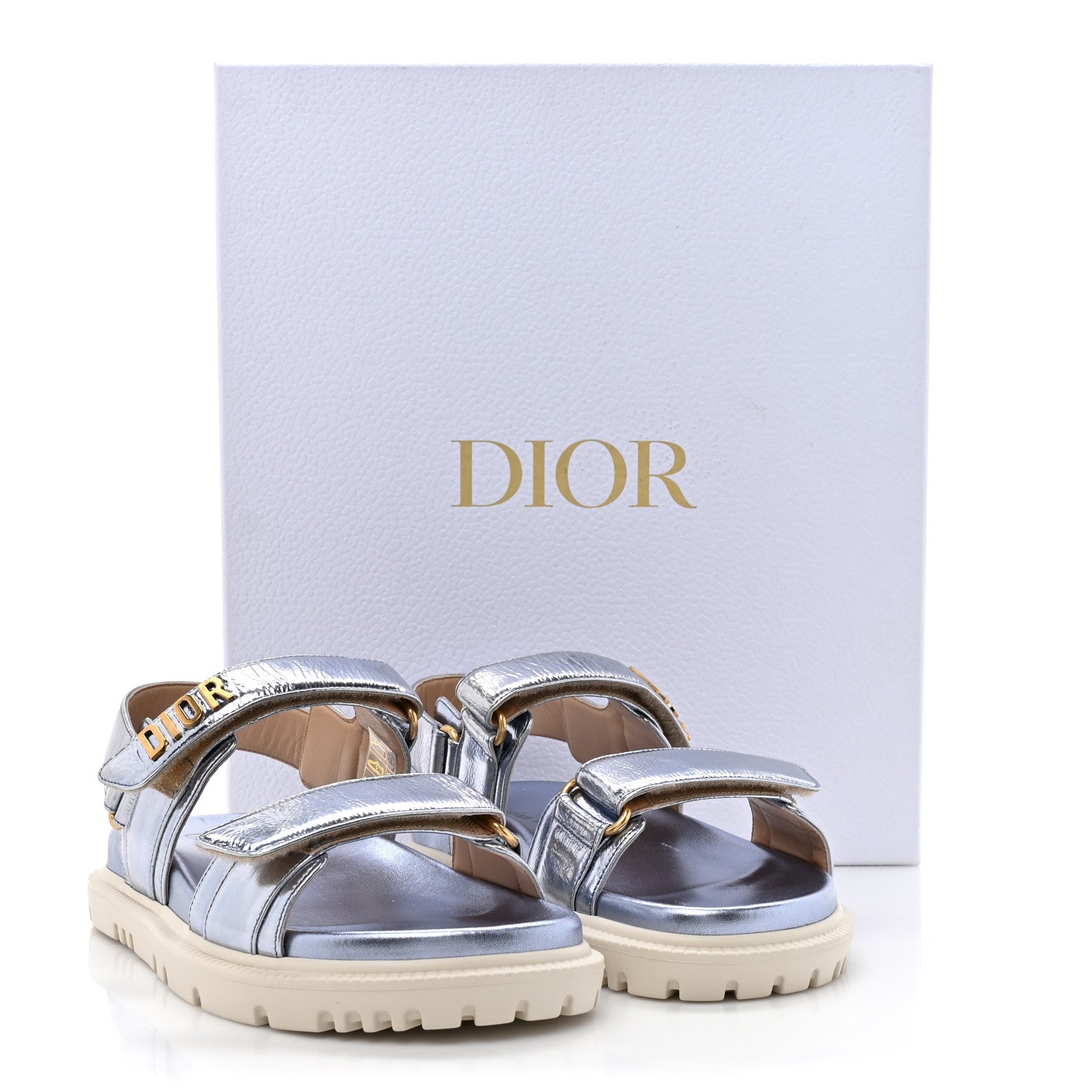Christian Dior Laminated Crinkled Calfskin Dioract Sandals 35 Indigo Metal 12 of 12