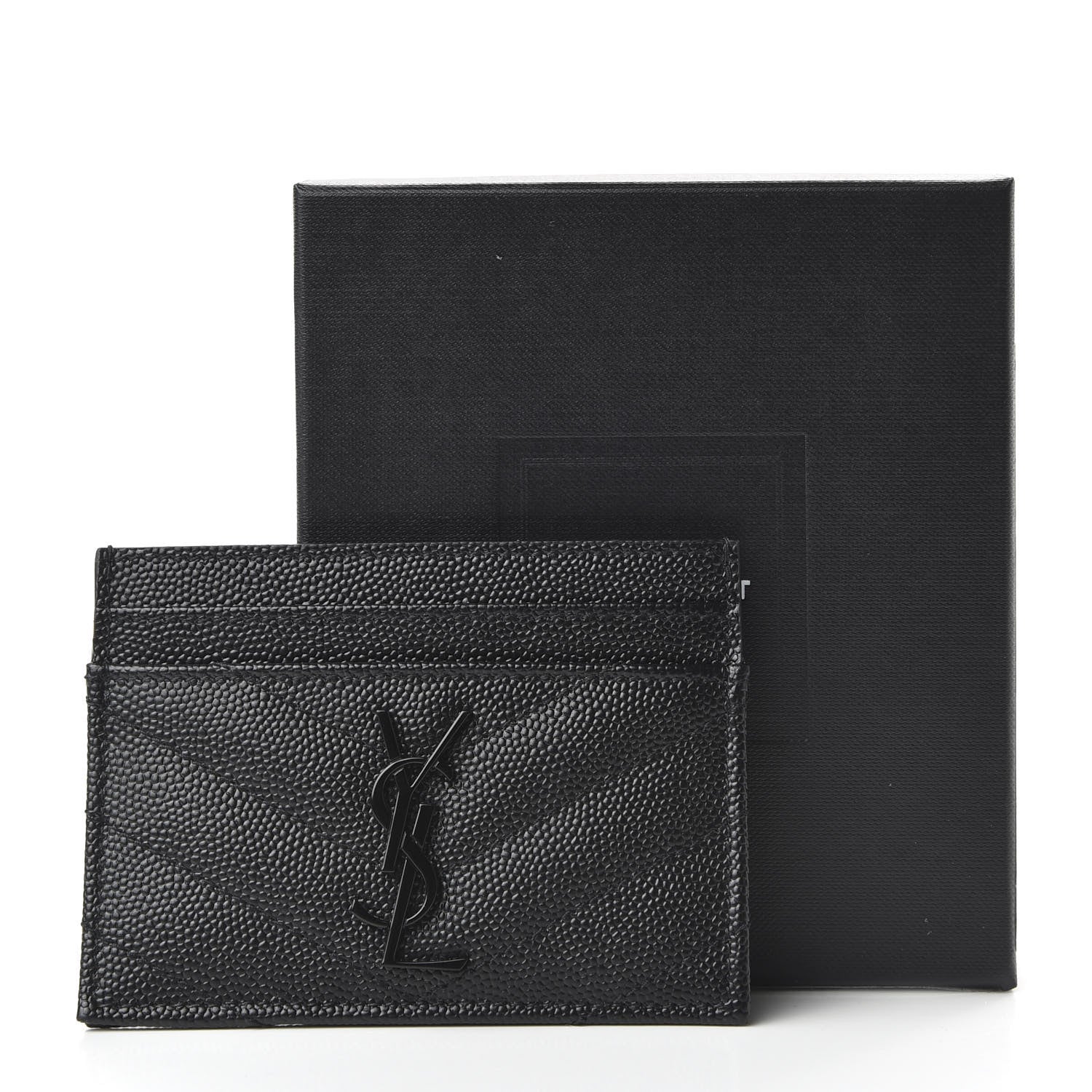 Saint Laurent Grain De Poudre Matelasse Chevron Monogram Credit Card Case Black 9 of 9