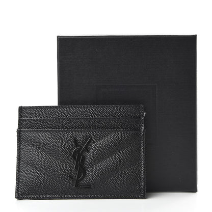 Saint Laurent Grain De Poudre Matelasse Chevron Monogram Credit Card Case Black 9 of 9