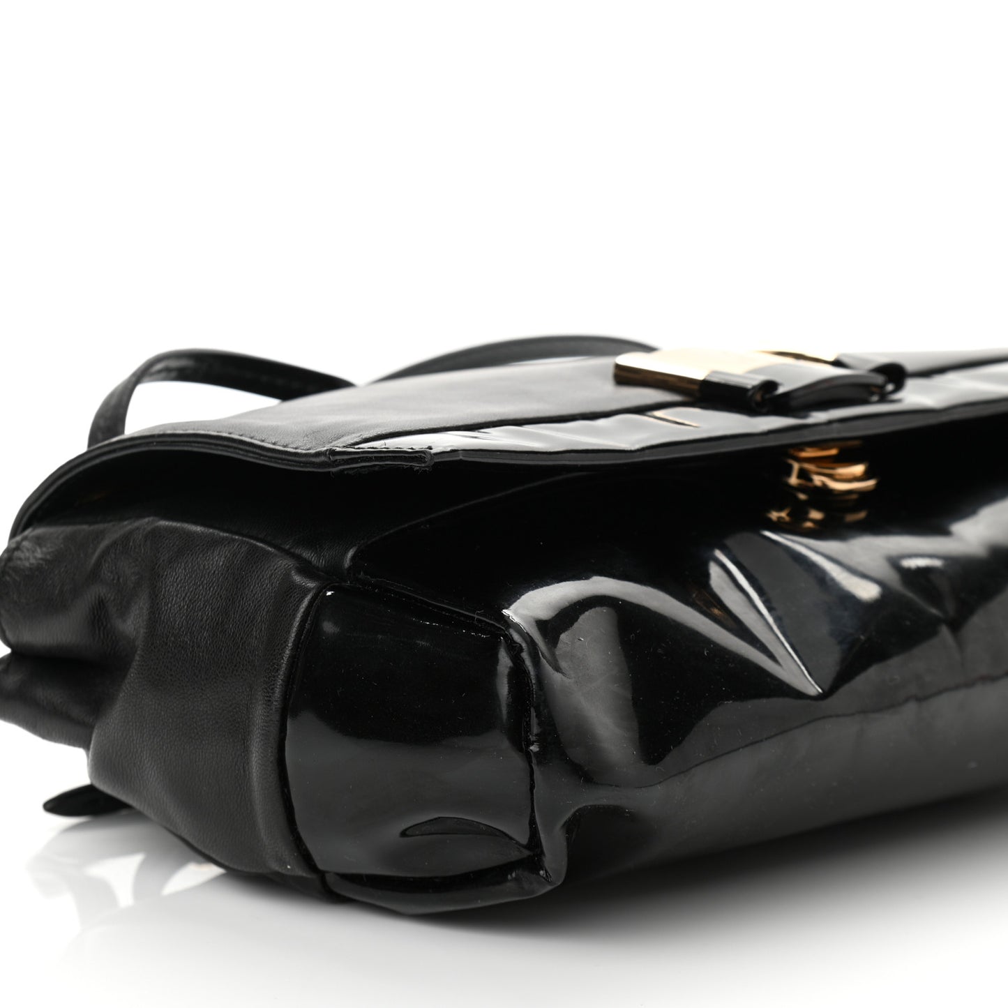 Calfskin Patent Flap Shoulder Bag Black