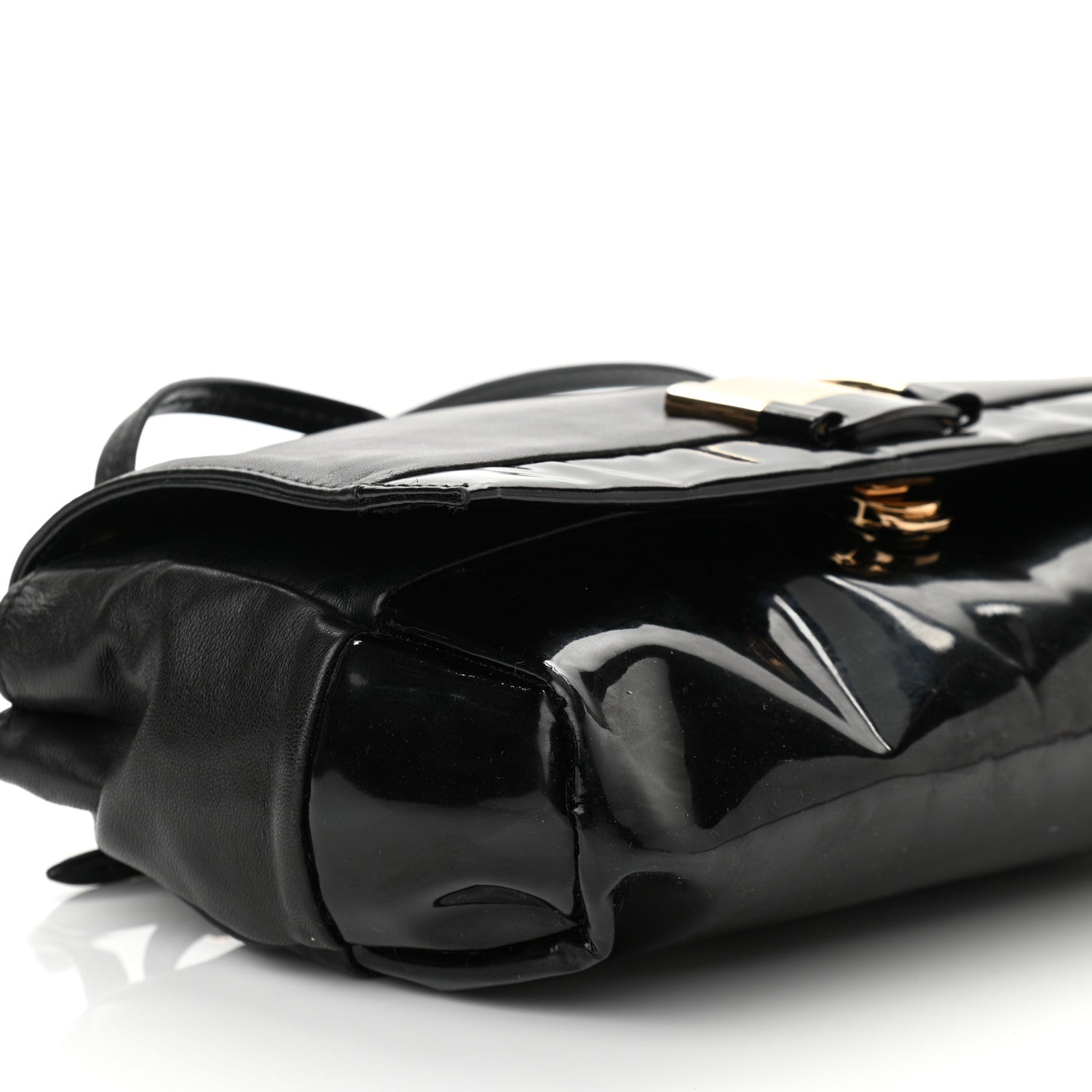 Salvatore Ferragamo Calfskin Patent Flap Shoulder Bag Black 8 of 11