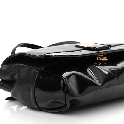Salvatore Ferragamo Calfskin Patent Flap Shoulder Bag Black 8 of 11