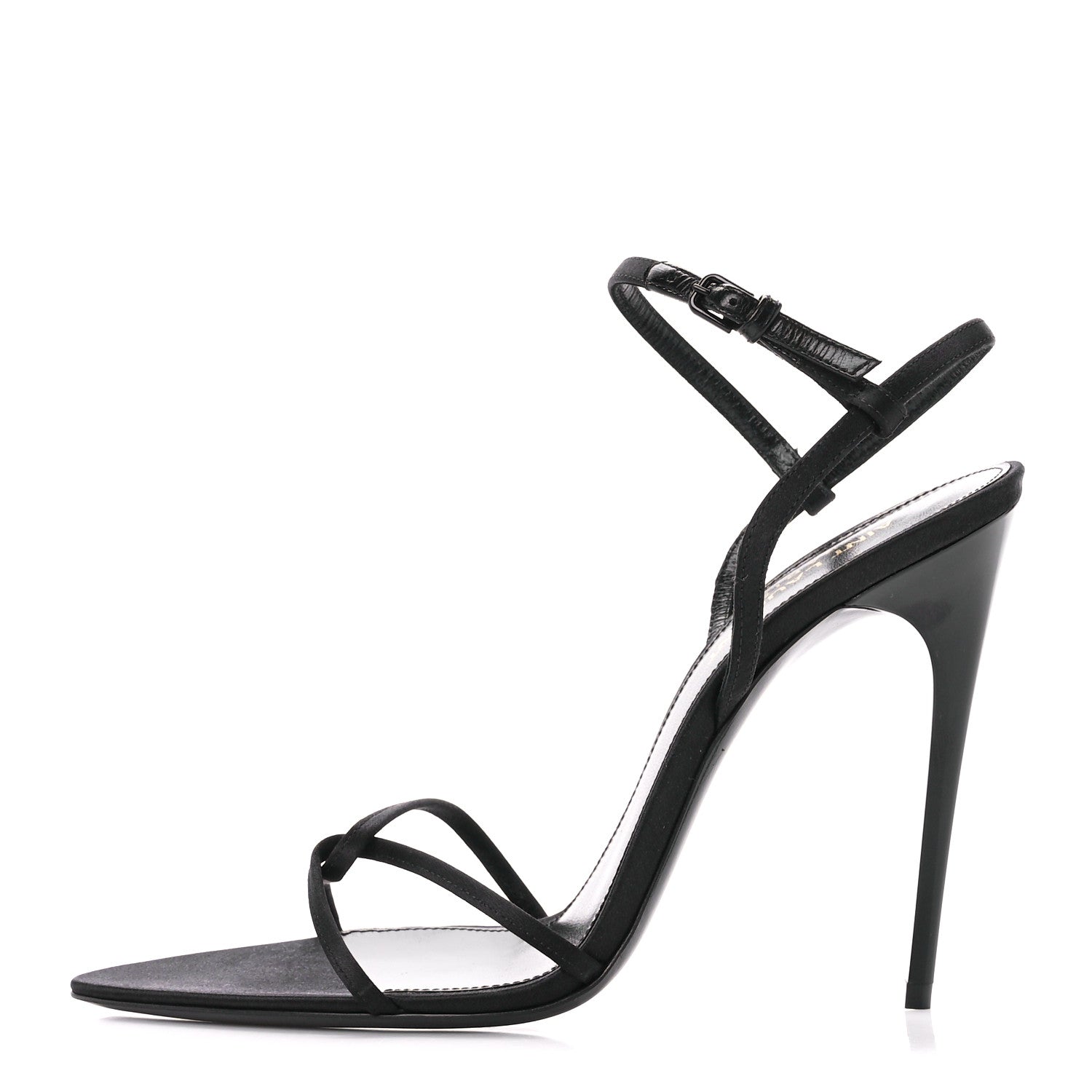 Saint Laurent Crepe Satin Clara 110 Ankle Strap Sandals 38 Black 1 of 9