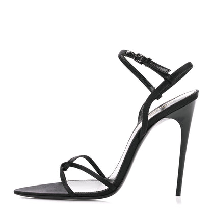 Saint Laurent Crepe Satin Clara 110 Ankle Strap Sandals 38 Black 1 of 9