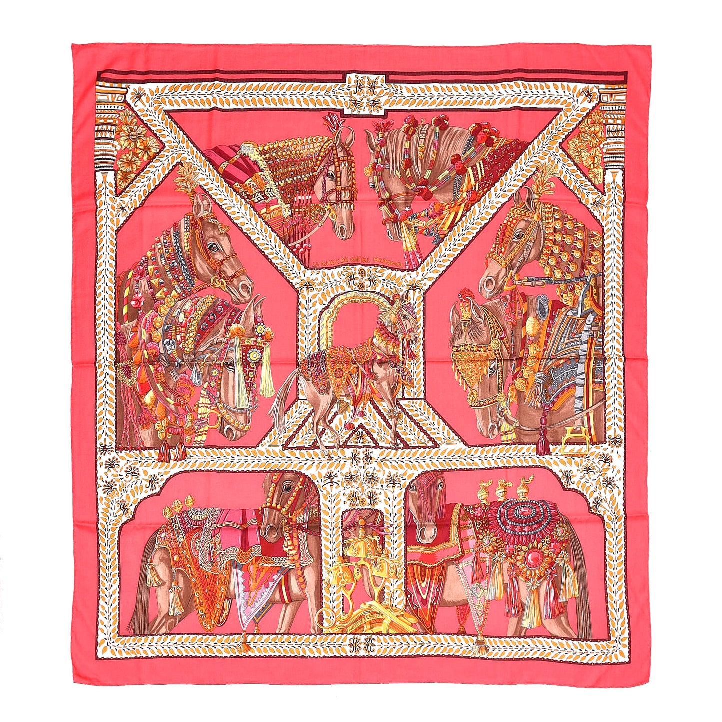 Cashmere Silk La Danse Du Cheval Shawl 140 Rose Vif Orange Fuchsia