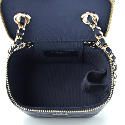 Chanel Caviar Quilted Mini Vanity Case With Chain Navy Blue 4 of 9