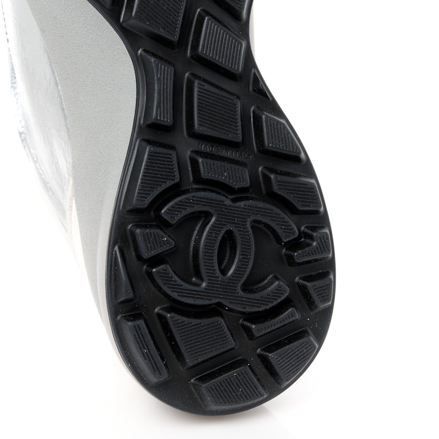 Chanel Laminated Calfskin Suede CC Sneakers 37 Silver Light Grey 6 of 9
