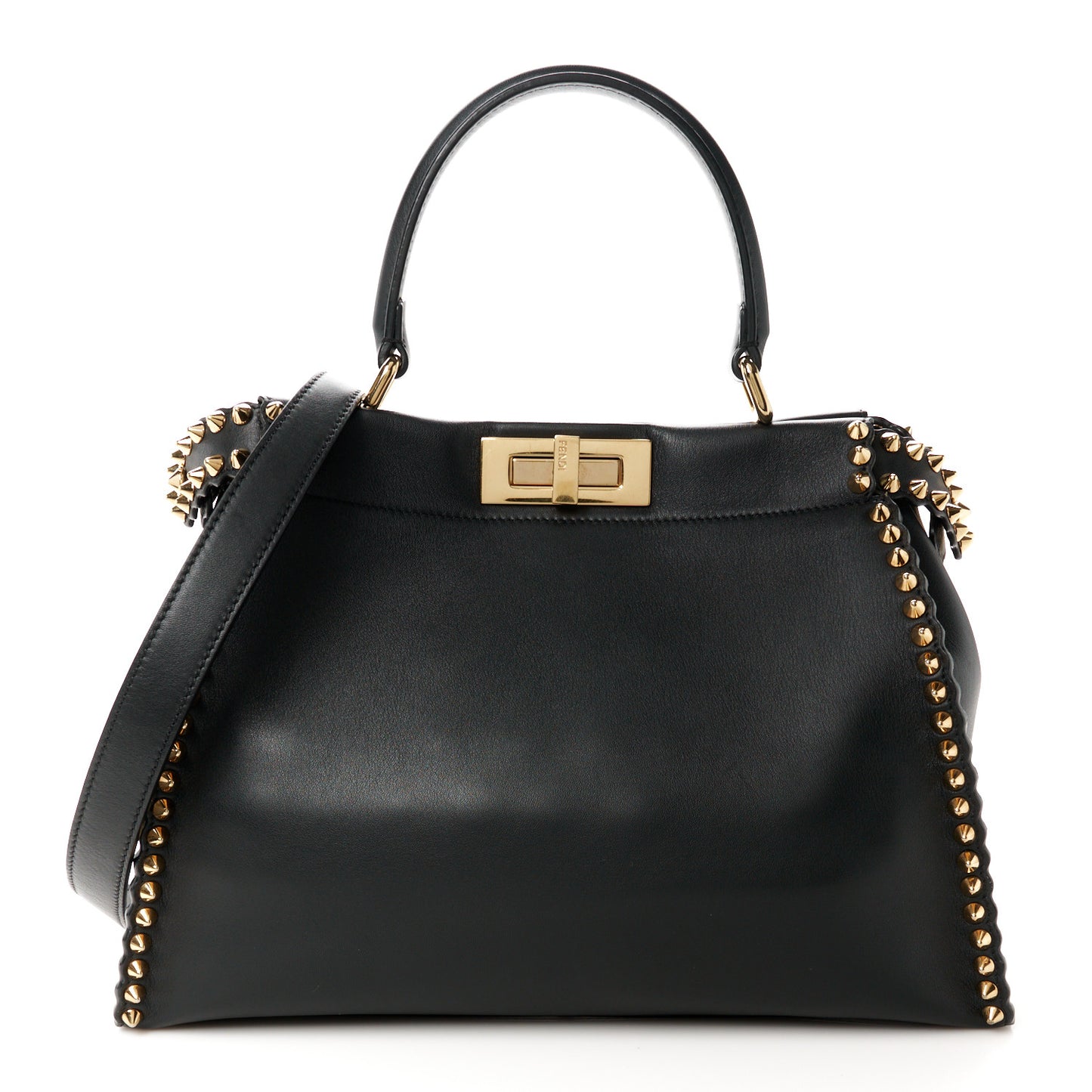 Vitello Seta Shiny Nappa Scalloped Studded Medium Peekaboo Iconic Satchel Black