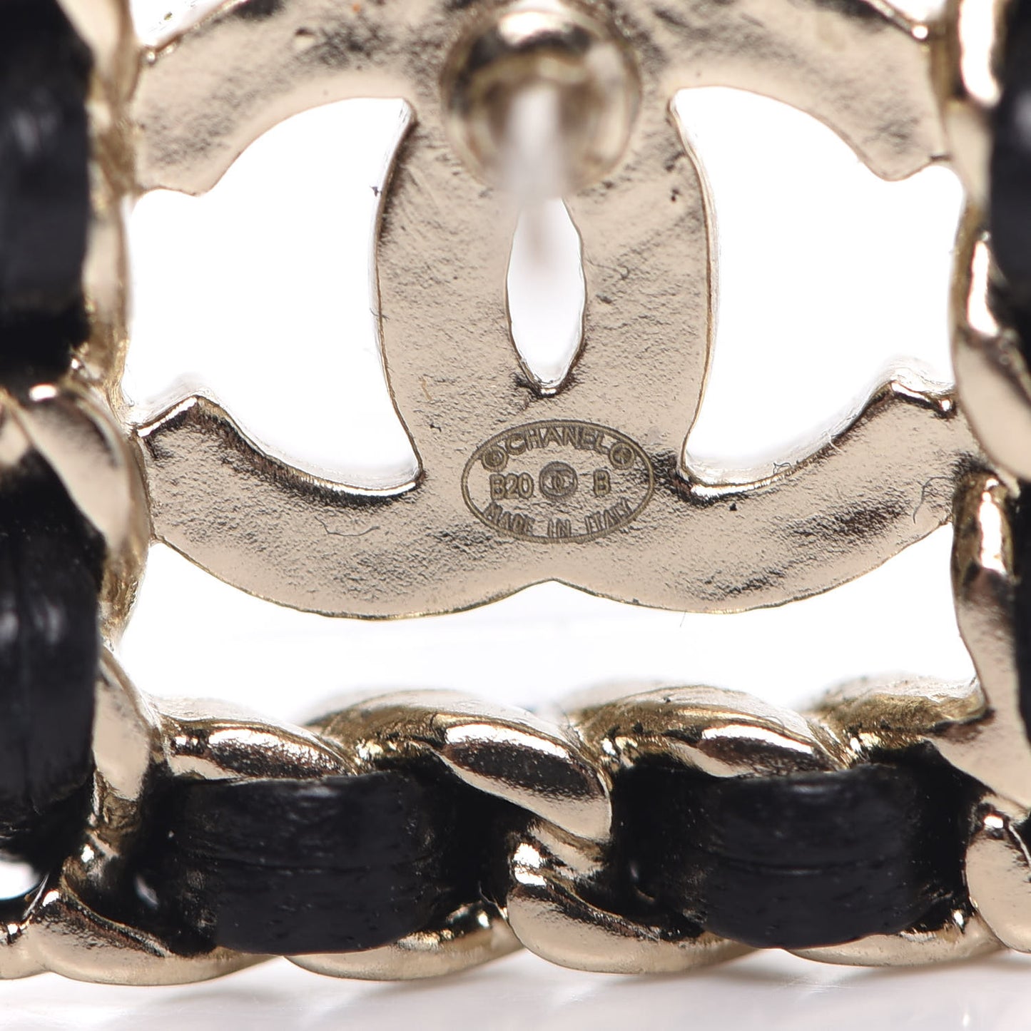 Crystal Lambskin Chain Sergeant Stud Earrings Black Gold