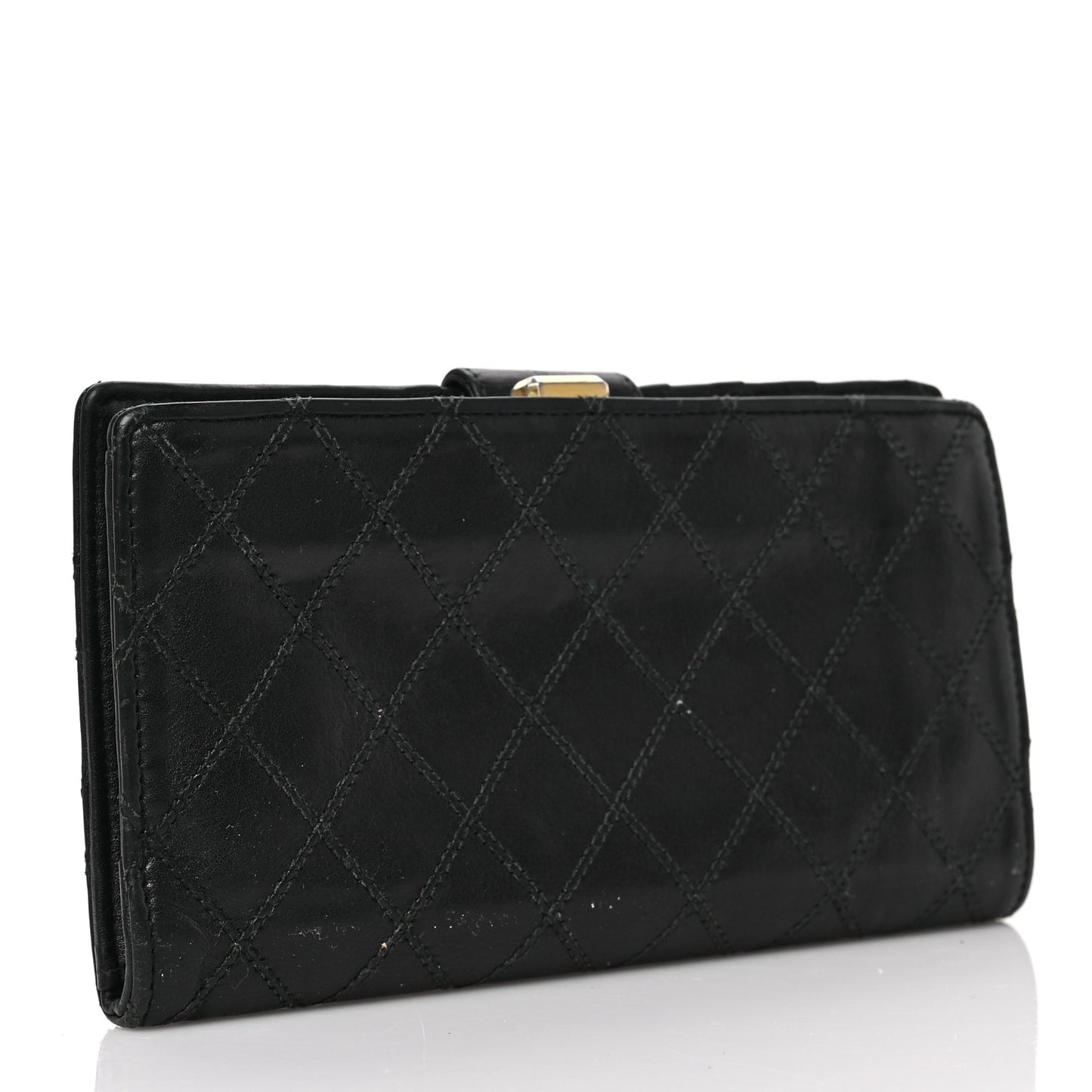 Lambskin Diamond Stitched French Wallet Black