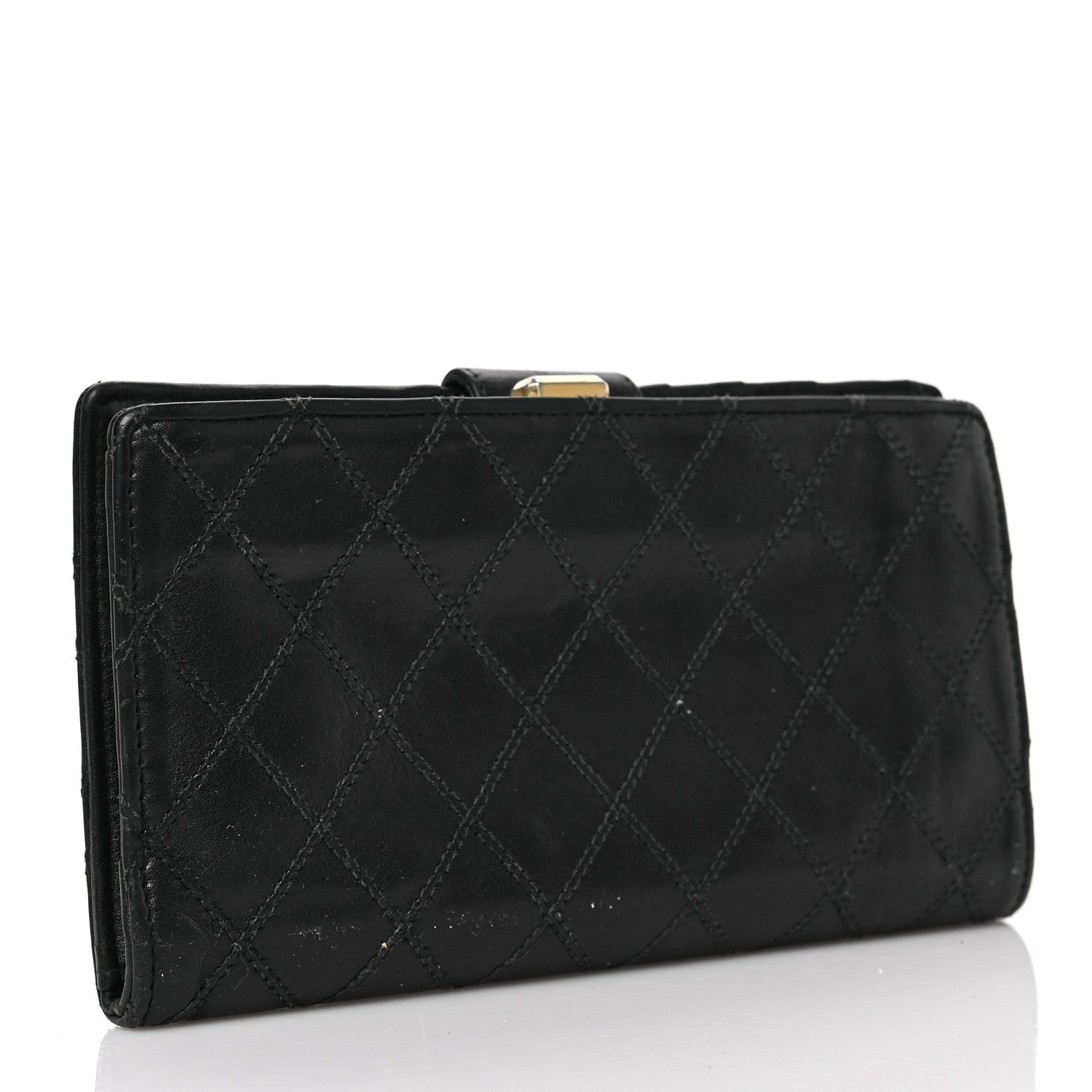 Chanel Lambskin Diamond Stitched French Wallet Black 3 of 8