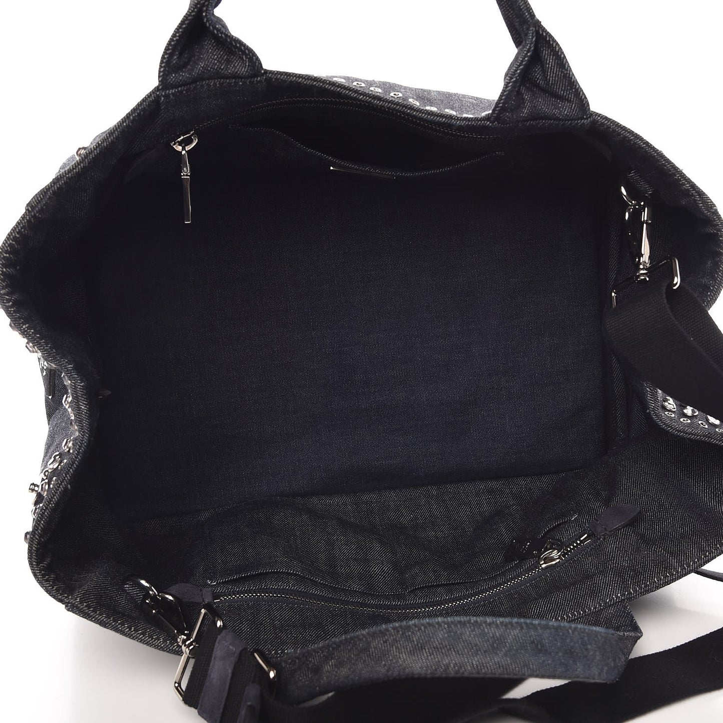 Denim Crystal Studded Canapa Tote Black
