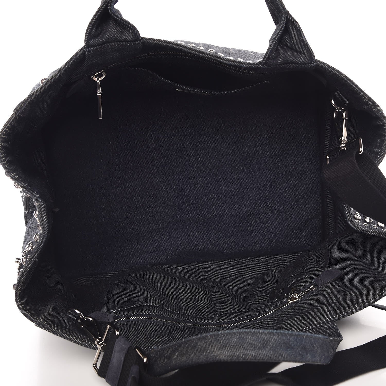 Prada Denim Crystal Studded Canapa Tote Black 5 of 9