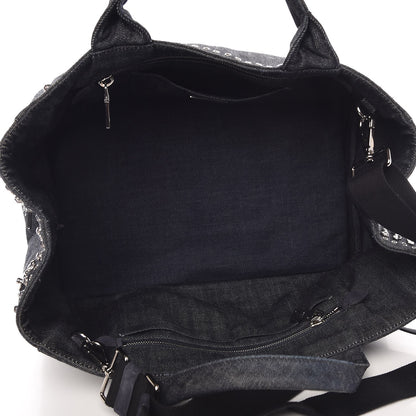 Prada Denim Crystal Studded Canapa Tote Black 5 of 9