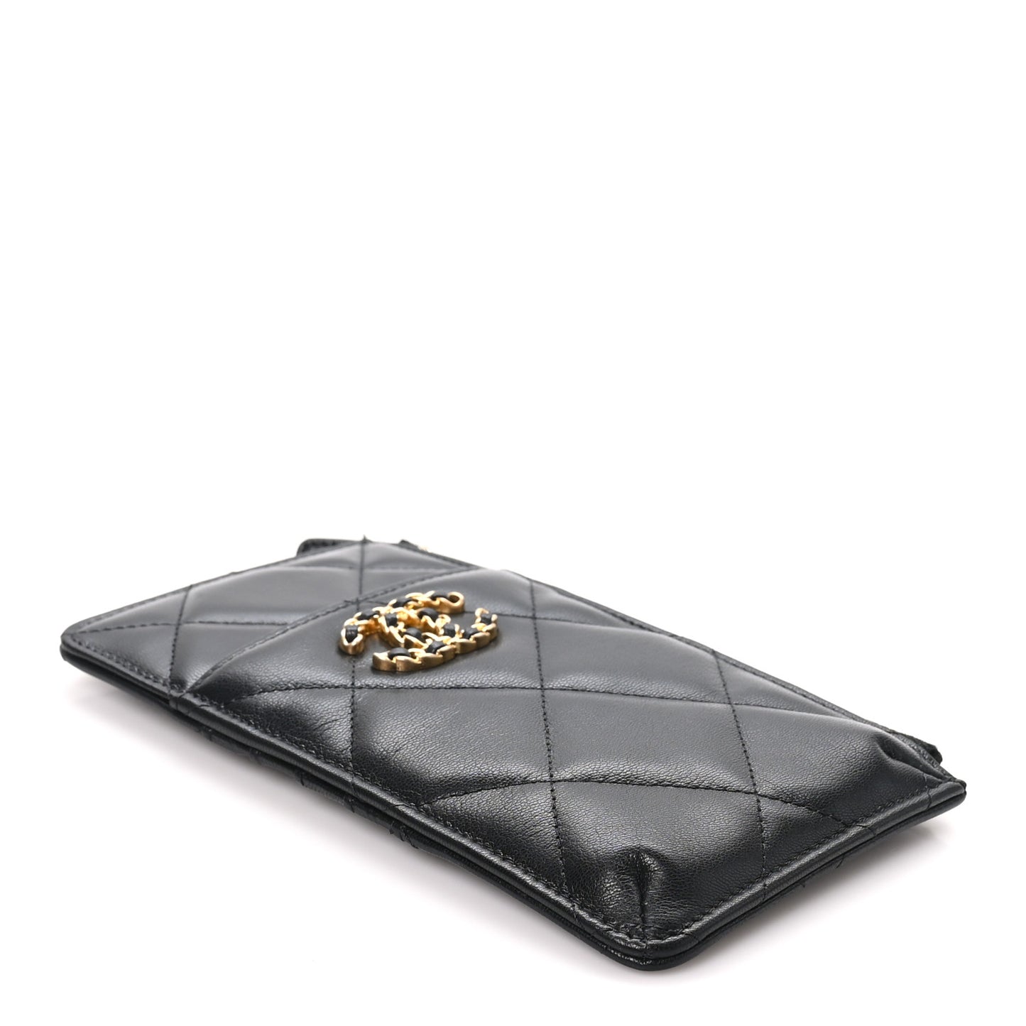 Lambskin Quilted Chanel 19 Phone and Card Holder Black