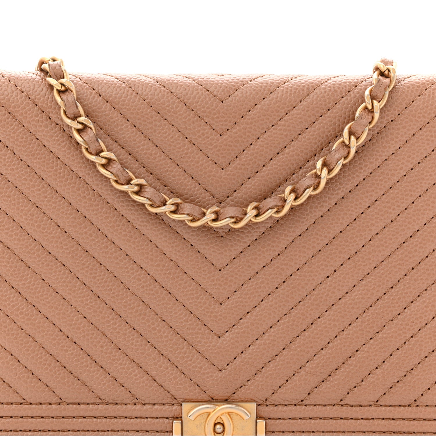 Chanel Caviar Chevron Quilted Boy Wallet On Chain WOC Dark Beige 8 of 12