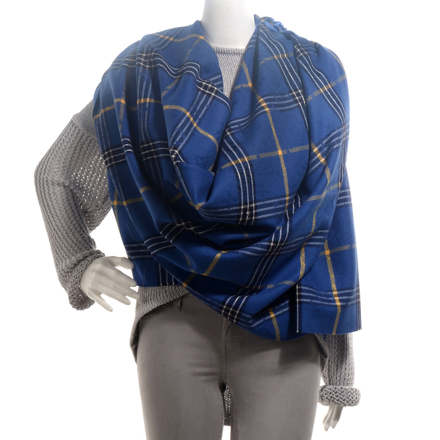 Wool Plaid Masai Tartan Rug Shawl Blue