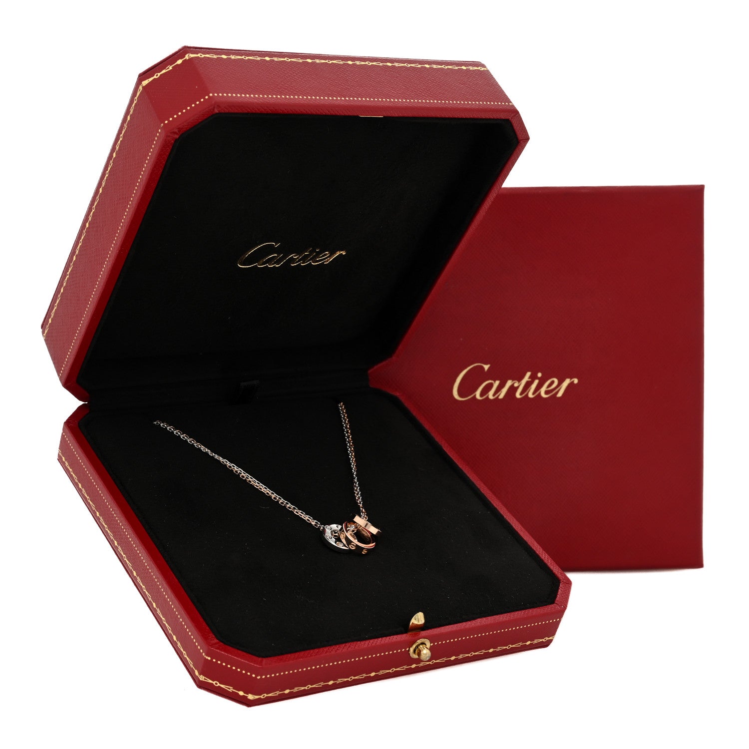 Cartier 18K White Pink Gold Diamond Three Ring LOVE Pendant Necklace 5 of 5