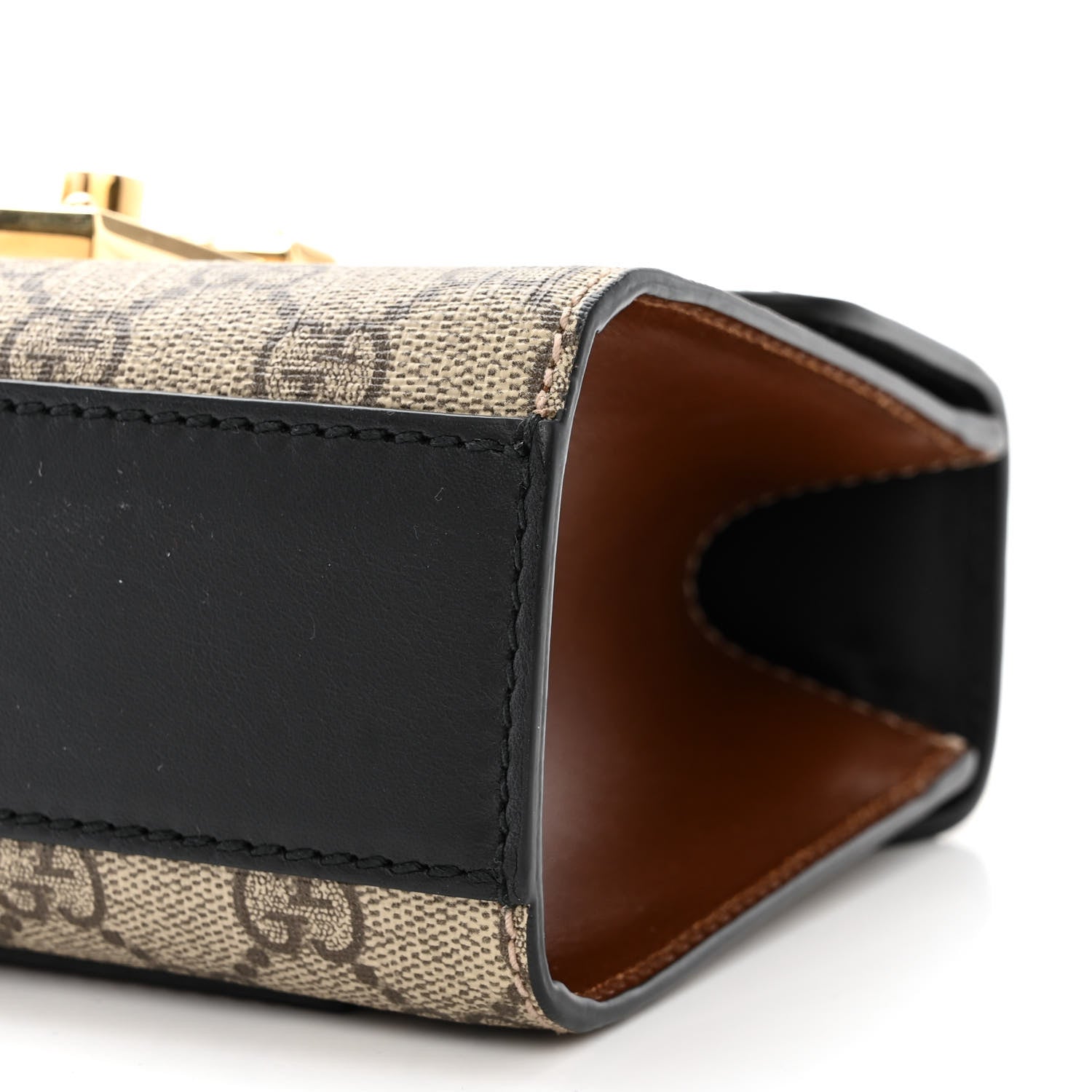 Gucci GG Supreme Monogram Calfskin Small Padlock Shoulder Bag Beige Black Cuir 10 of 15
