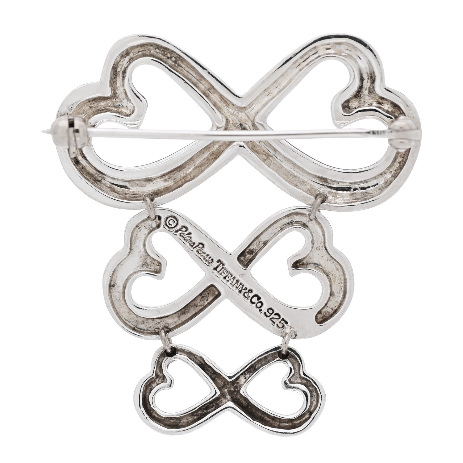 Tiffany Sterling Silver Paloma Picasso Graduated Loving Heart Brooch Pin 3 of 4