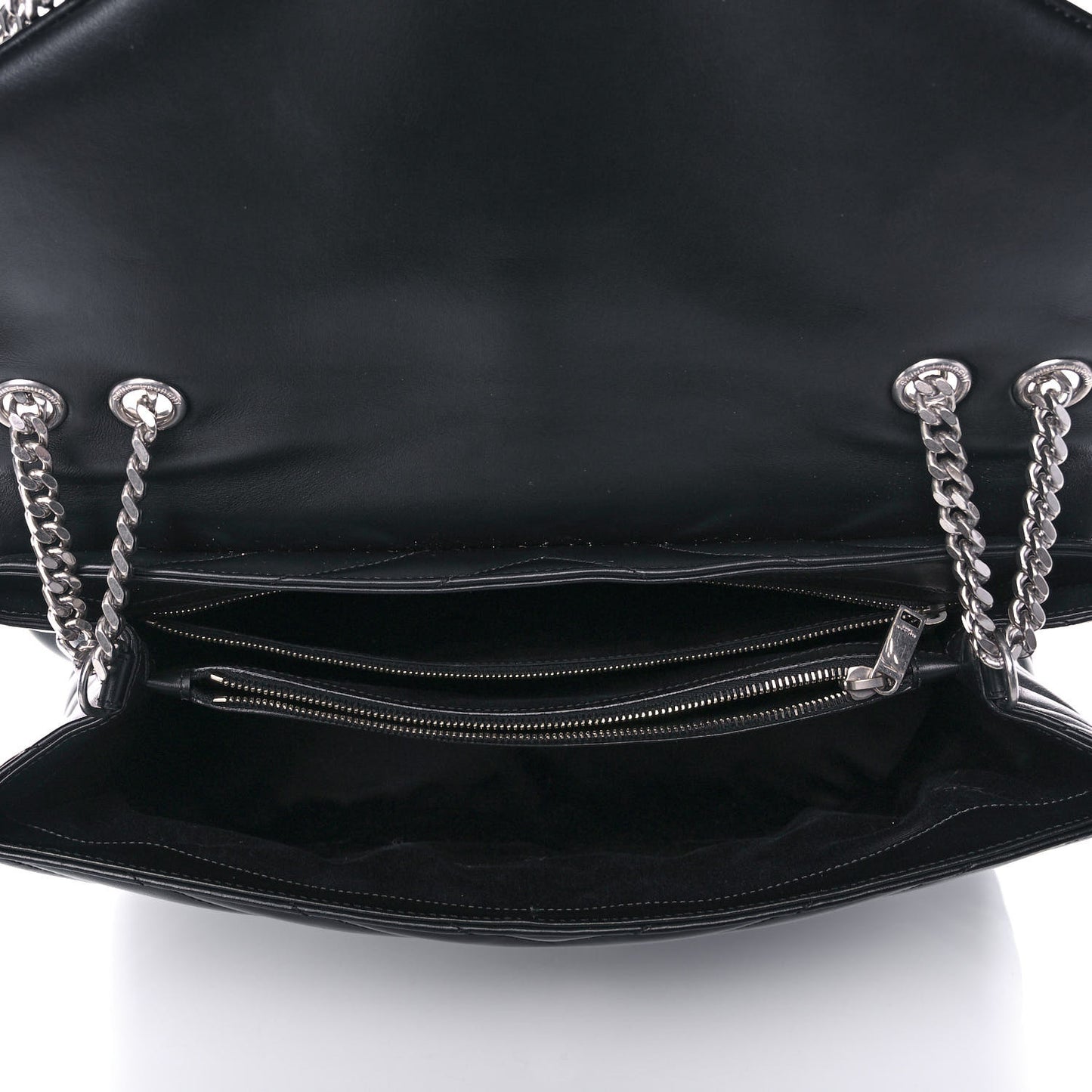 Calfskin Y Quilted Monogram Large Loulou Chain Satchel Black