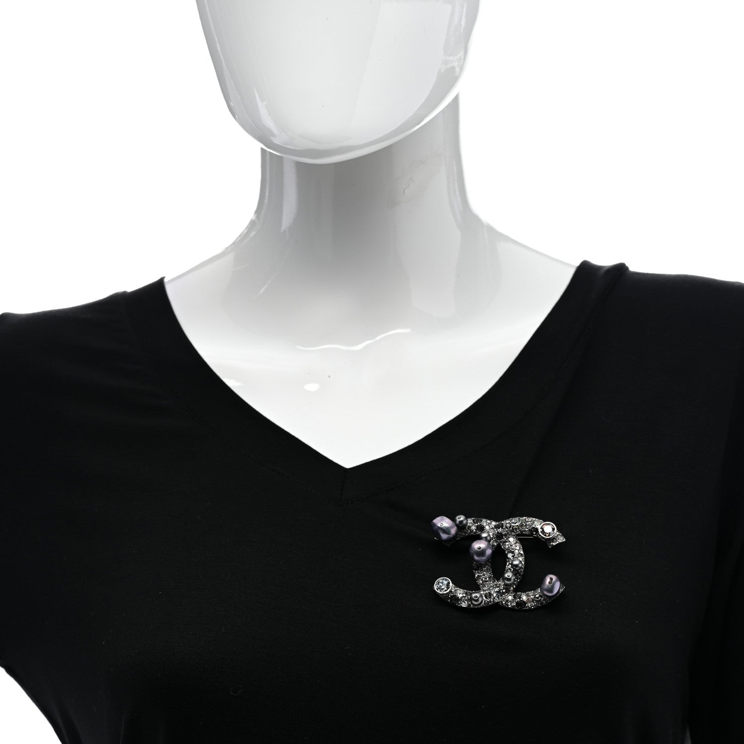 Chanel Ruthenium Pearl Crystal CC Mini Brooch 2 of 5