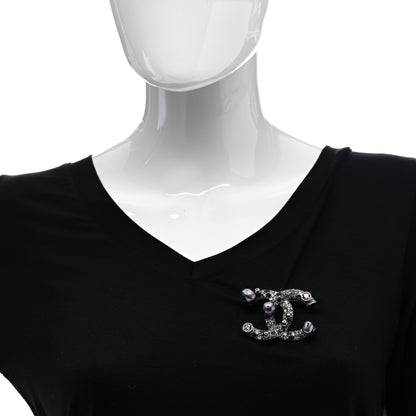 Chanel Ruthenium Pearl Crystal CC Mini Brooch 2 of 5